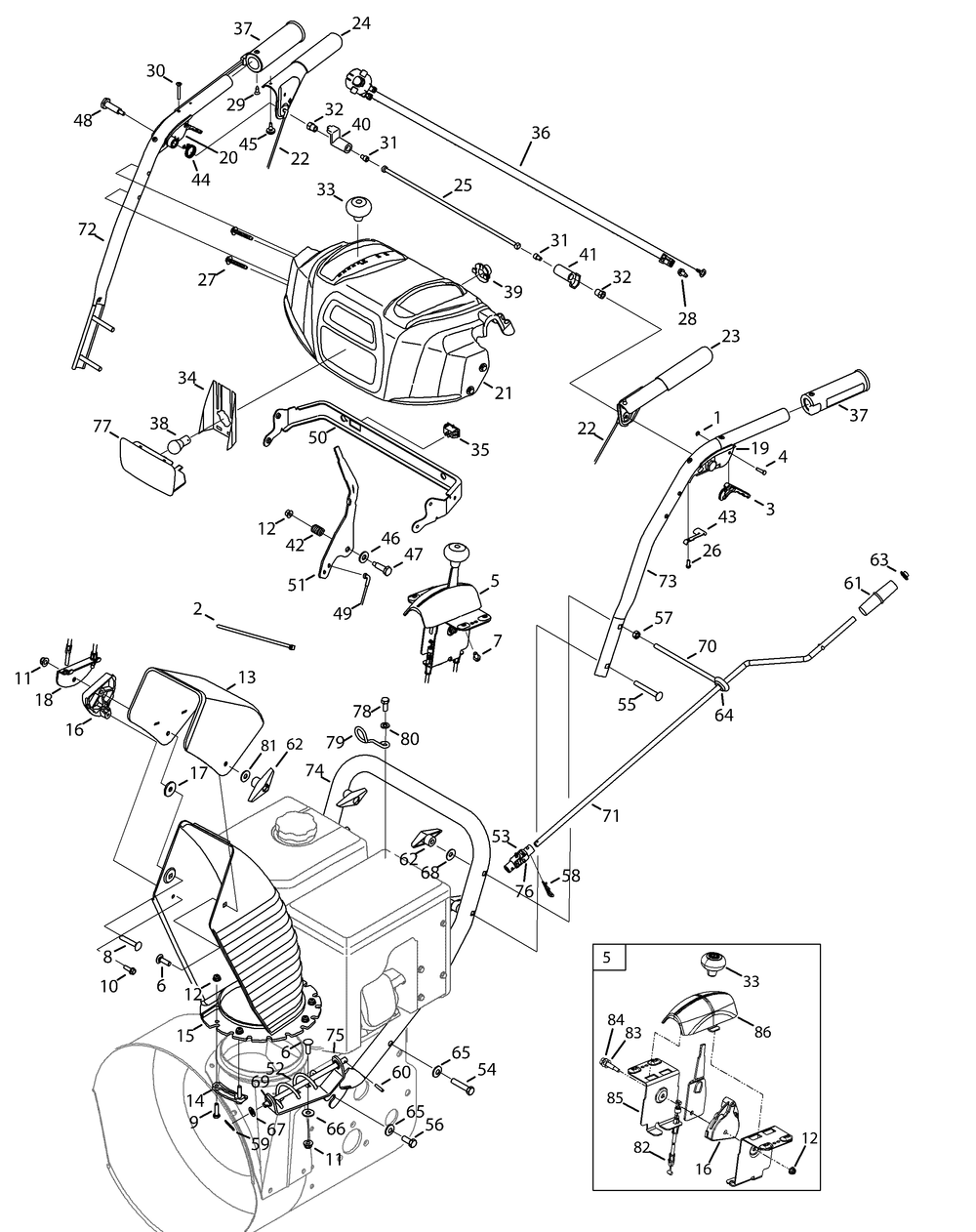 Handles, Panel And Discharge Chute Diagram and Parts List for 2X945SWE (31AH97SW756-31BH97SW710)(2014) Cub Cadet Snow Blower